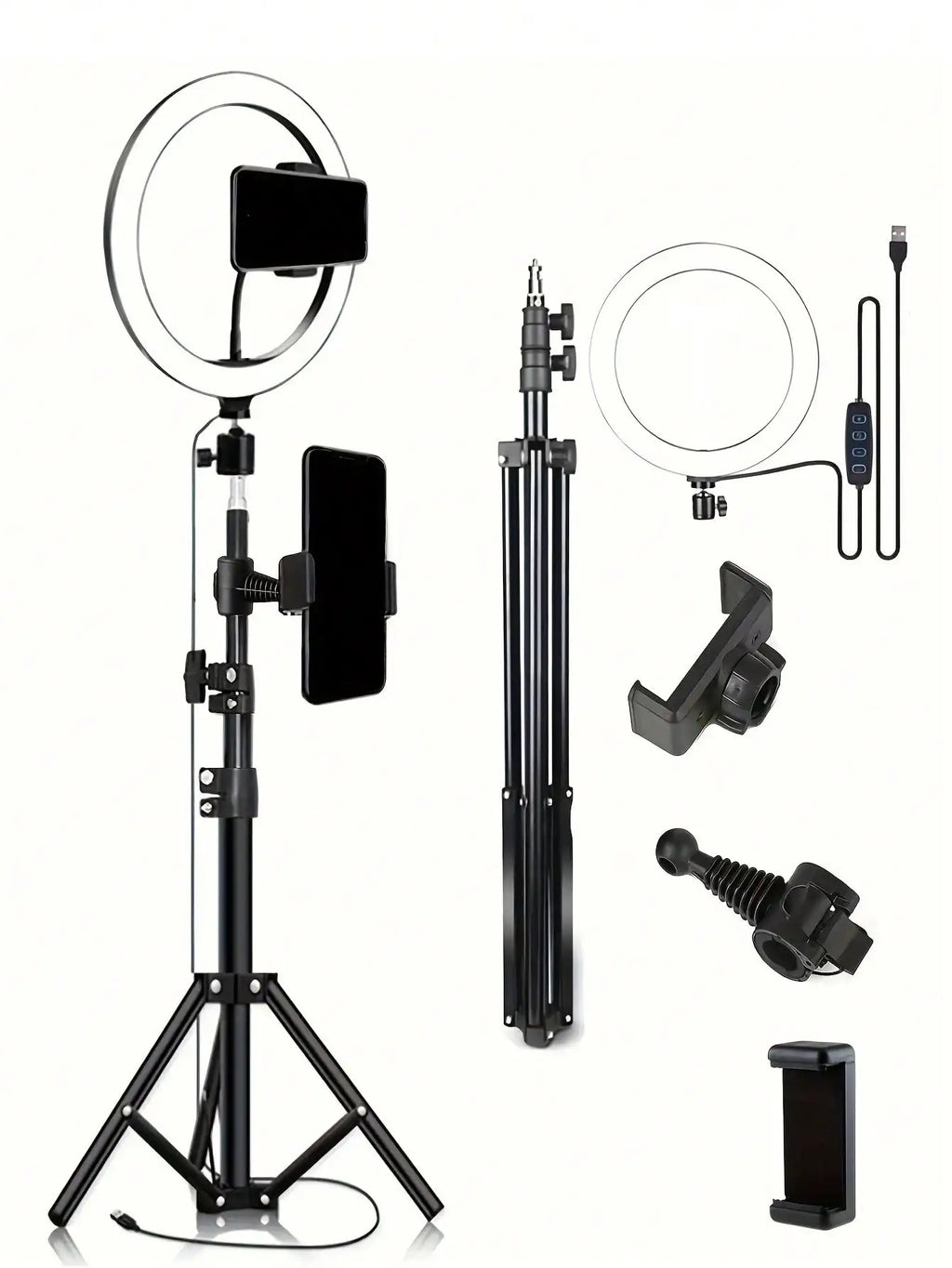 110cm tripod stand+O-clip, equipped with 10 inch live streaming ring fill light and selfie live streaming artifact