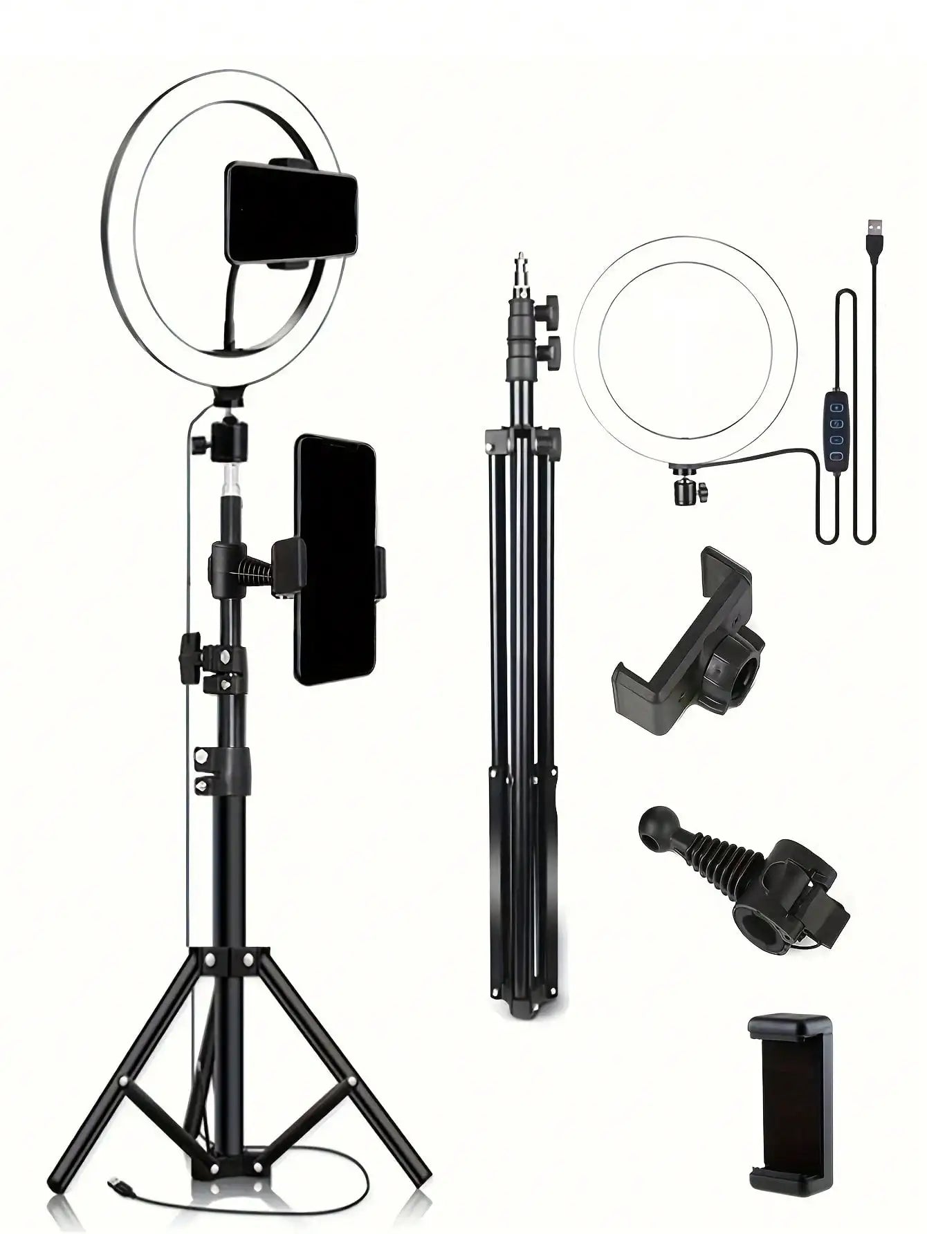 110cm tripod stand+O-clip, equipped with 10 inch live streaming ring fill light and selfie live streaming artifact