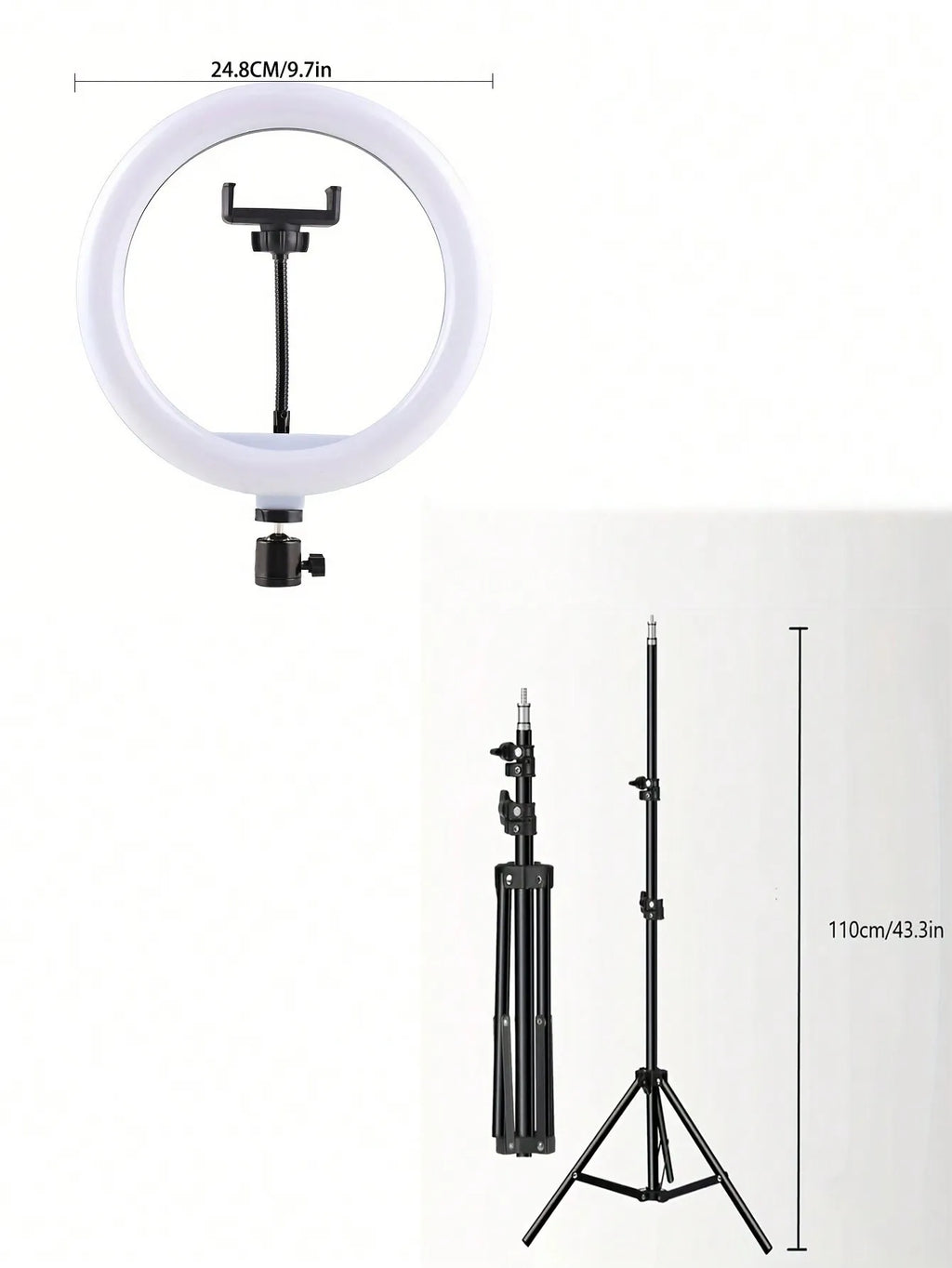 110cm tripod stand+O-clip, equipped with 10 inch live streaming ring fill light and selfie live streaming artifact